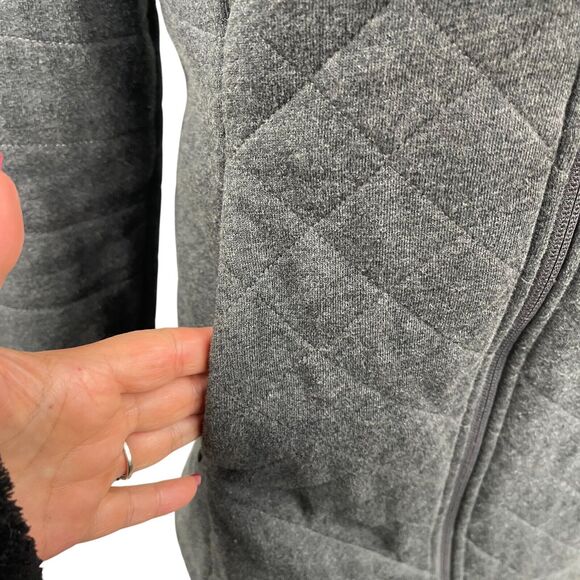 The North Face Gray Long Jacket Sz M Turtleneck Quilted Fleece Lined Zip Pockets - Picture 4 of 13